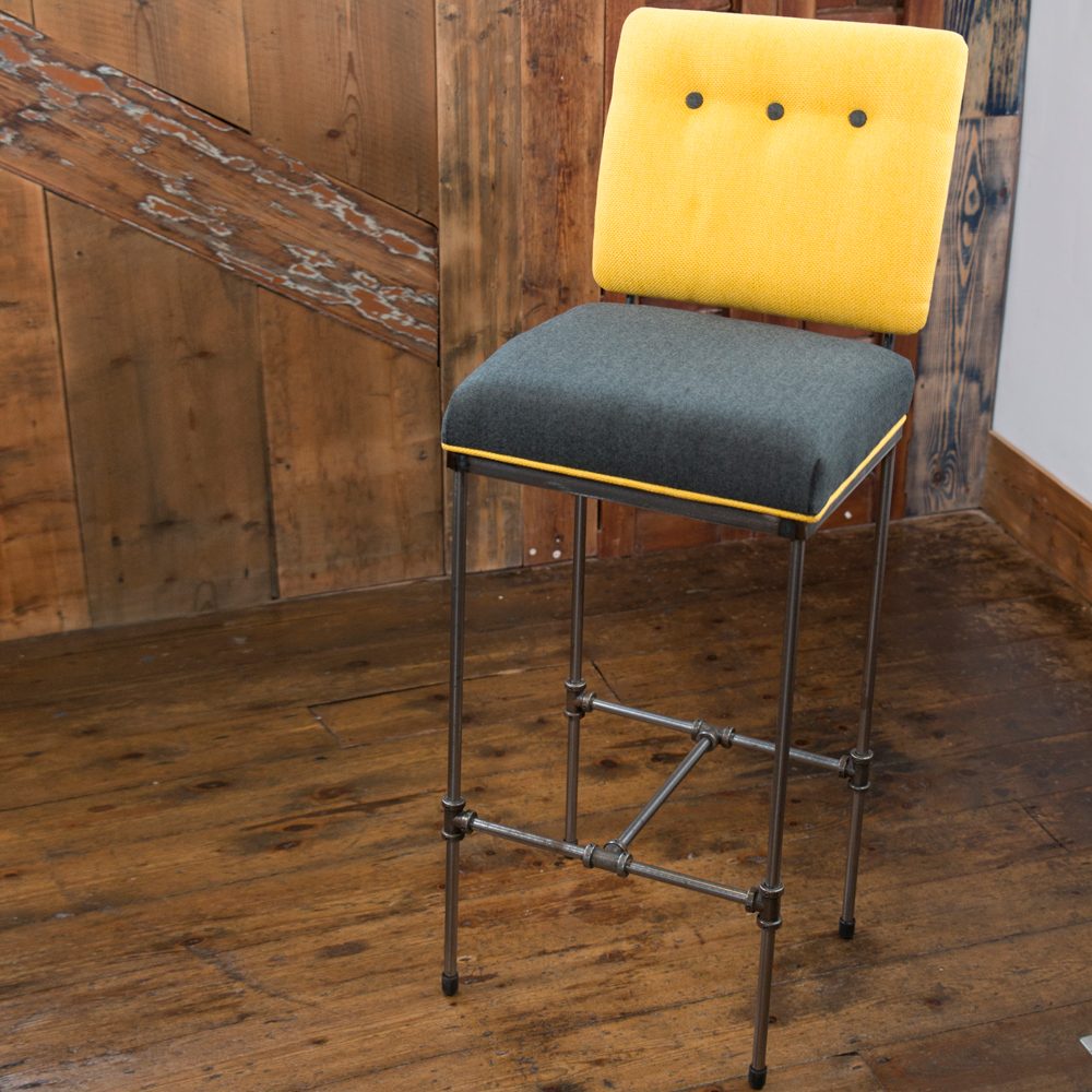 yellow and grey bar stools