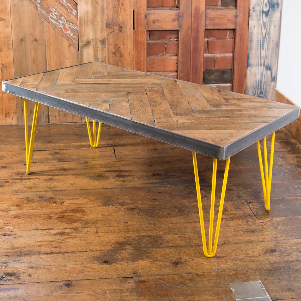Industrial Design Parquet Flooring Coffee Table With Hairpin Legs