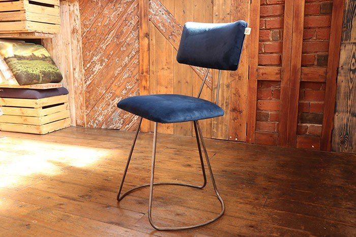 Handmade Industrial designed chair in Blue Velvet
