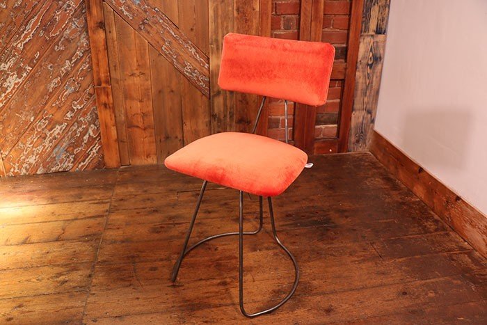 Handmade Industrial designed chair in Orange Velvet