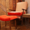 Parker Knoll armchair and footstool in Linwood Orange Tango Weaves and Velvet
