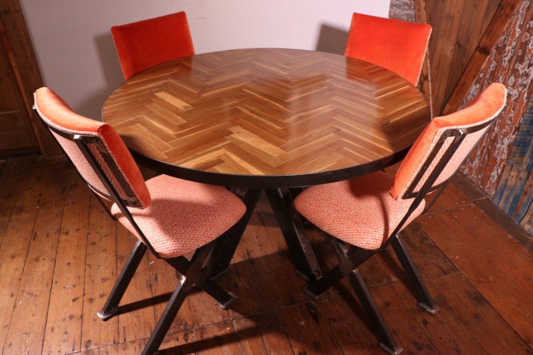 Reclaimed wood table and four chairs