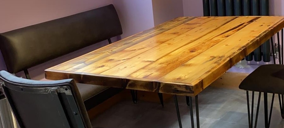 custom Dining table, bench and chairs
