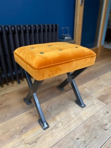 velvet contrast button custom made stool with cross legs