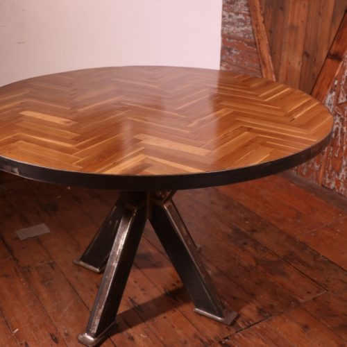 Industrial round reclaimed wood custom made table