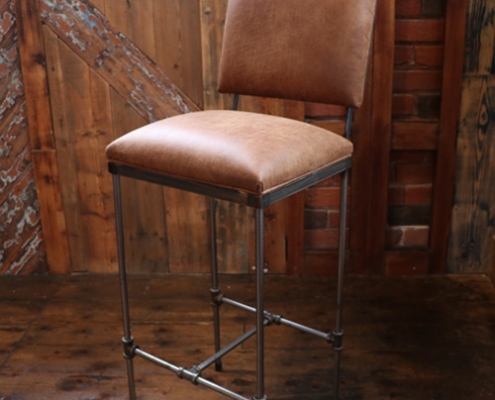 Industrial leather bar stool with backrest