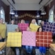 Jenny and group - with finished noticeboards at their upholstery workshop in Cheshire
