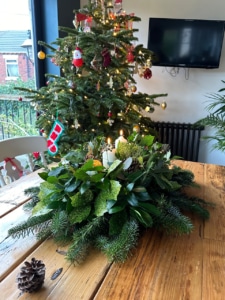 An example of a eco friendly, Christmas Table Centrepiece that you can make at our workshop