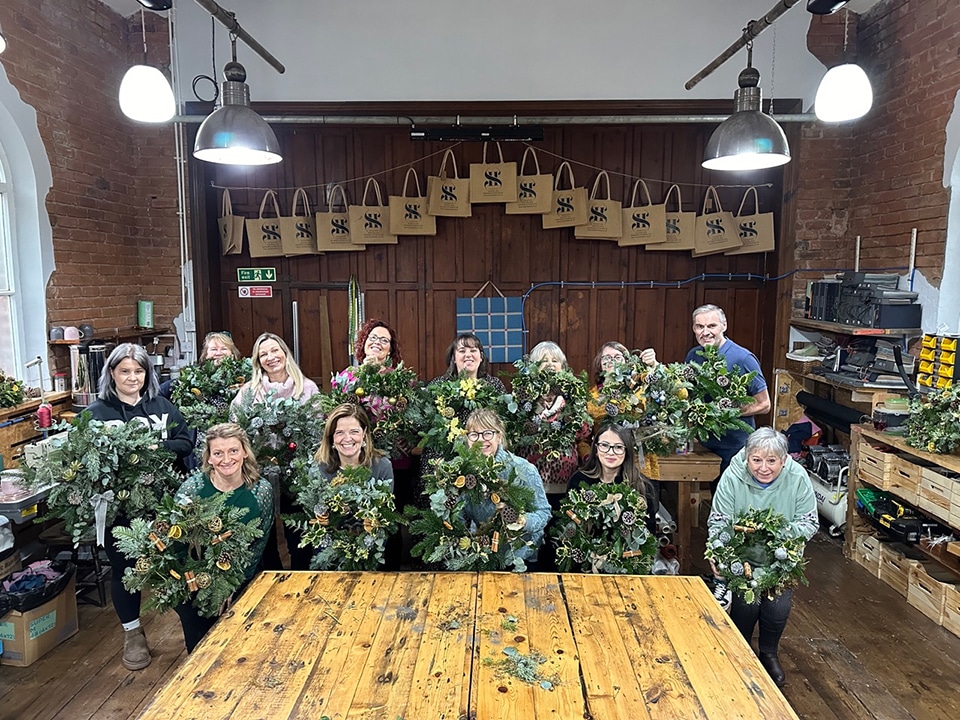 Christmas wreath making classes in action with Michelle Ewen