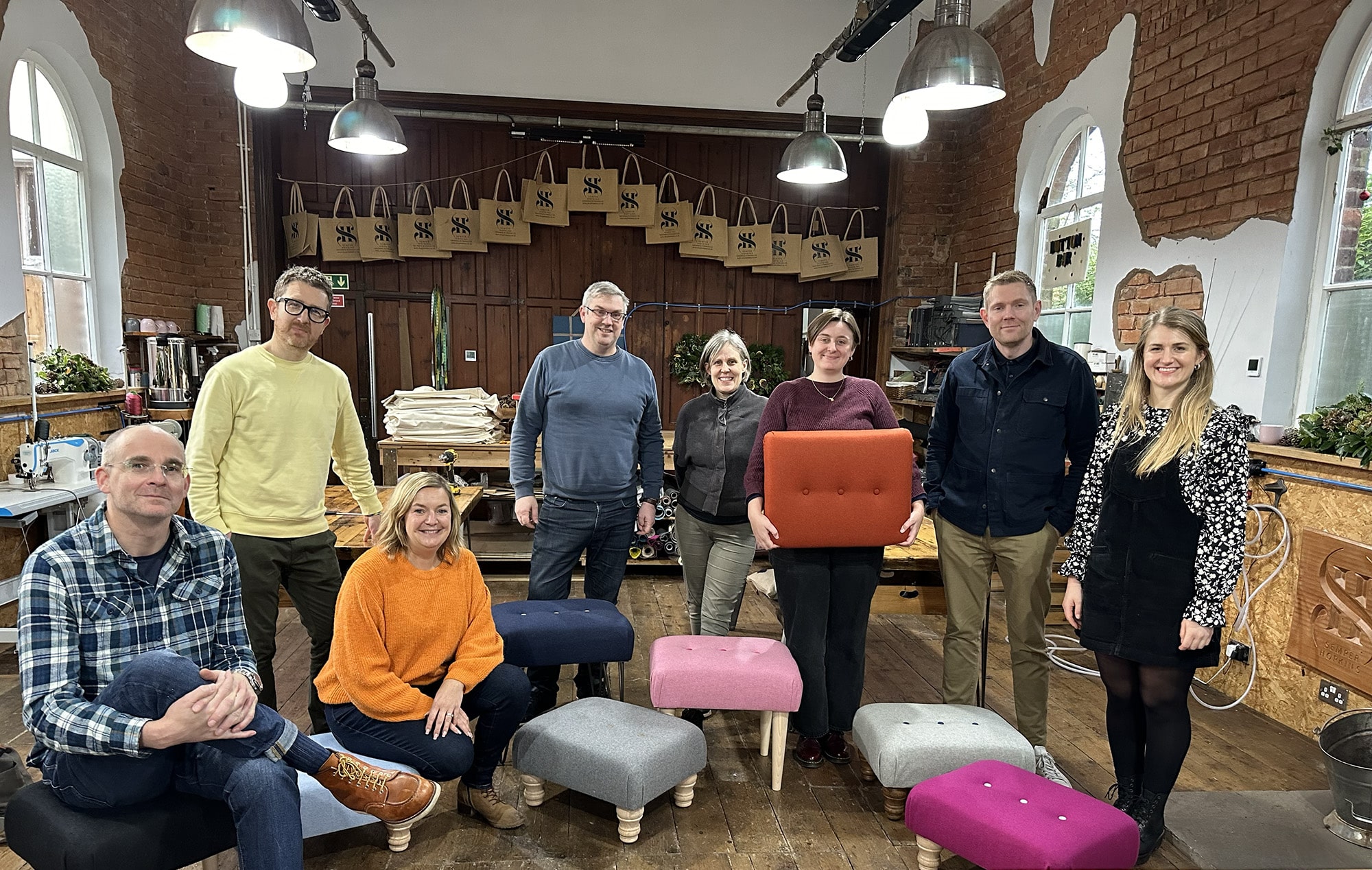 Akerlof B-Corp Team building activity for small groups making bespoke stools in a creative workshop