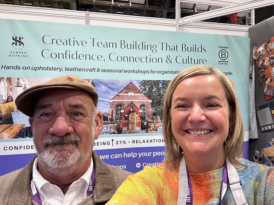 Emma and her dad at CIPD ACE exhibition.