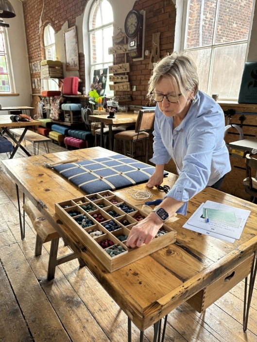 adding fabric buttons to noitceboard