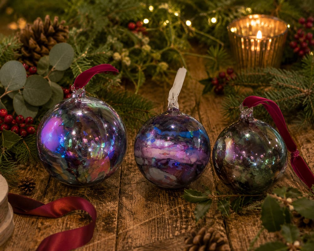Luxury Christmas bauble decorating workshop in Cheshire with alcohol inks and festive afternoon tea