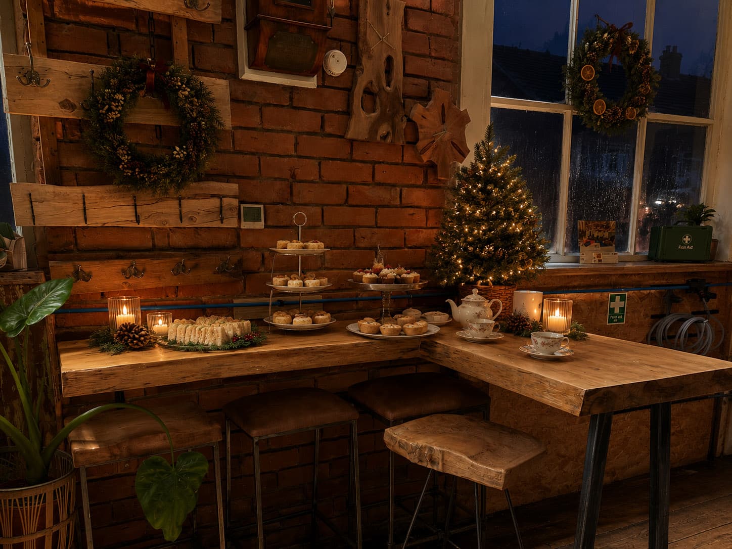 Festive creative Christmas workshop atmosphere in Cheshire chapel studio